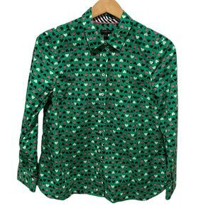 Talbots green lady bug hearts button down cotton long sleeve top size LP